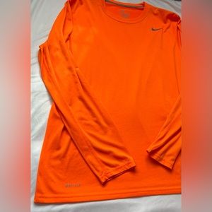 L Nike Dri-Fit Long Sleeve Shirt Men's Orange Large Fall Winter Mens Neon Bright